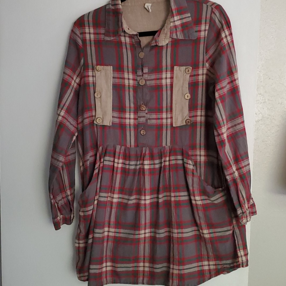 Flannel button tunic